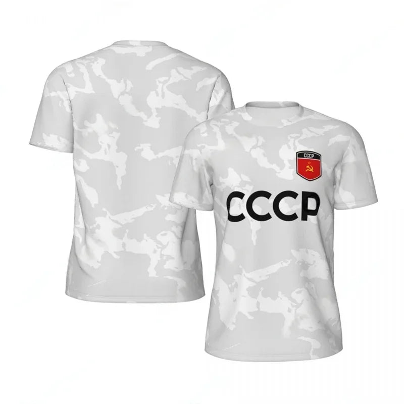 CCCP Pattern Football T-shirt Men Summer Oversized Soccer Running Short Sleeves Tops Fashion Sports Football Jersey Tee Shirts