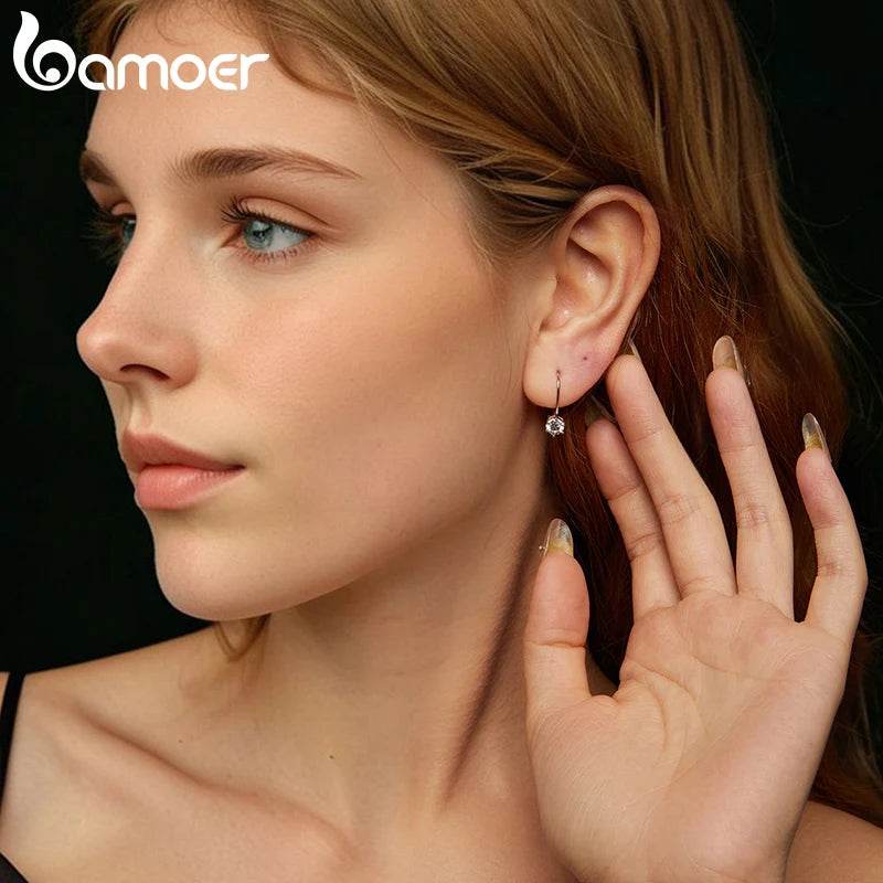 BAMOER 0.5ct Brilliant Round Cut Lab Created Diamond Dangle Earrings, White Gold Plated Sterling Silver Moissanite Drop Earrings