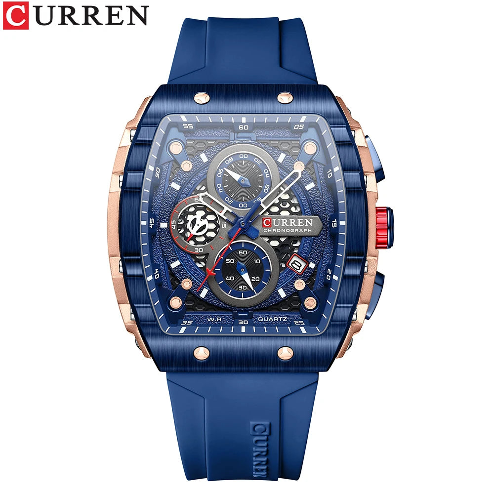 CURREN Luxury Brand Men's Wristwatches Sport Chronograph Quartz Silicone Bracelet Watches with Big Dial