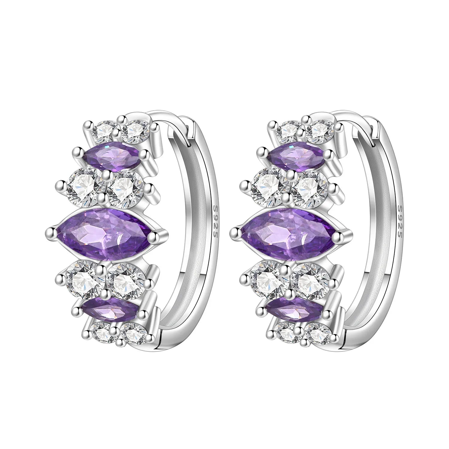 PANPOKI S925 Sterling Silver Dreamy Purple Zircon Earrings Hoop Earrings For Women Jewelry Original Party Trendy Gifts
