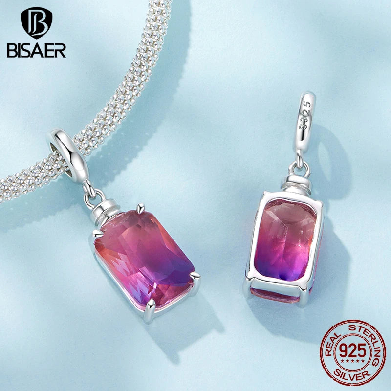 BISAER 925 Sterling Silver Ombre Perfume Bottle Charm Bead Perfume Bottle Pendant for Women DIY Bracelet & Neckalce Fine Jewelry