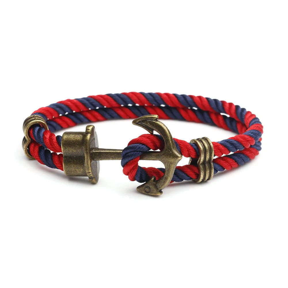 Retro Metal Anchor Bracelet Handmade Woven Double Strand Nautical Surfer Waterproof Rope Couple Jewelry Navy Style - Madeinsea©
