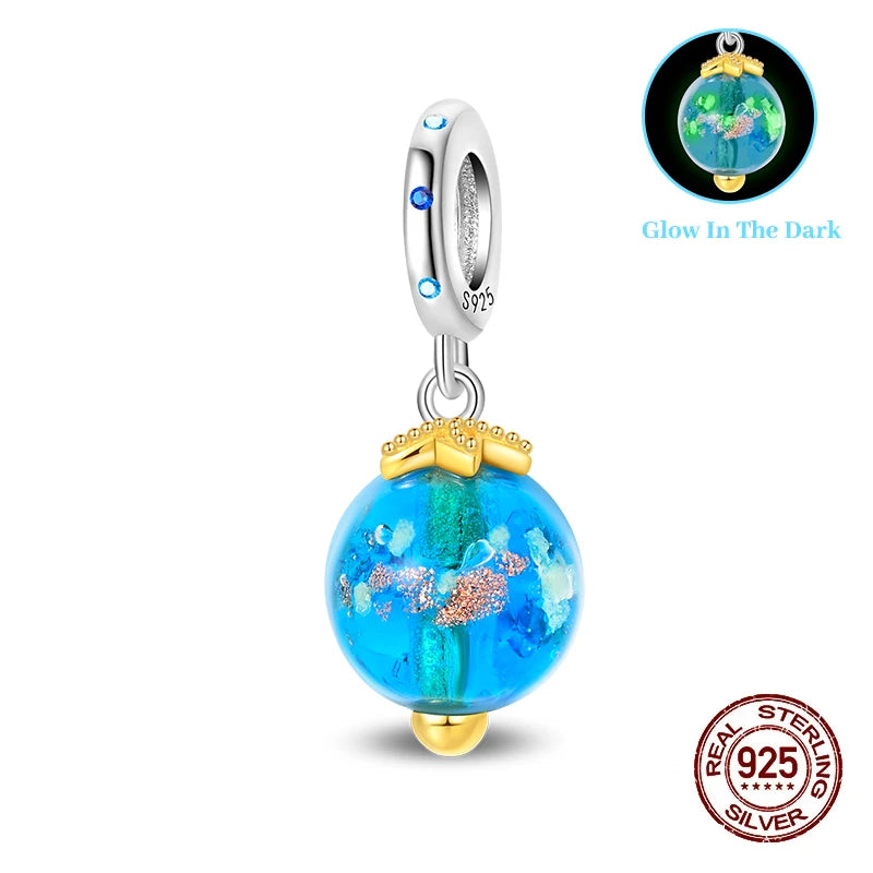 100% 925 Sterling Silver Glowing Planet Zircon Flower Fairy Four Leaf Clover Charms Bead Fit Original Bracelets DIY Jewelry Gift