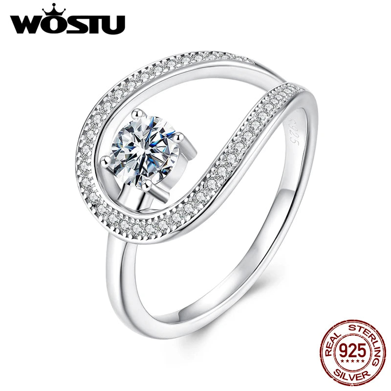 WOSTU Circle Swirl Moissanite Wedding Ring for Women 925 Sterling Silver Diamond Cut Engagement Ring Girl Party Anniversary Gift