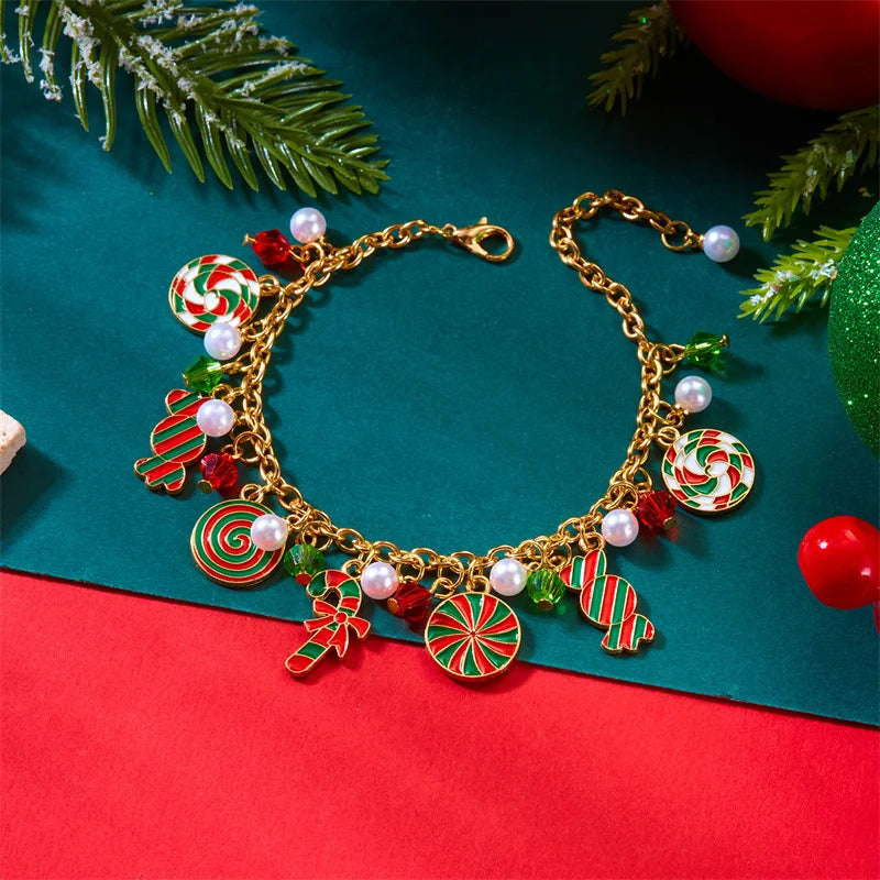 Creative Christmas Series Bracelet For Women Men Santa Claus Snowflake Zircon Elk Xmas Tree Metal Chain Bangles New Year Jewelry
