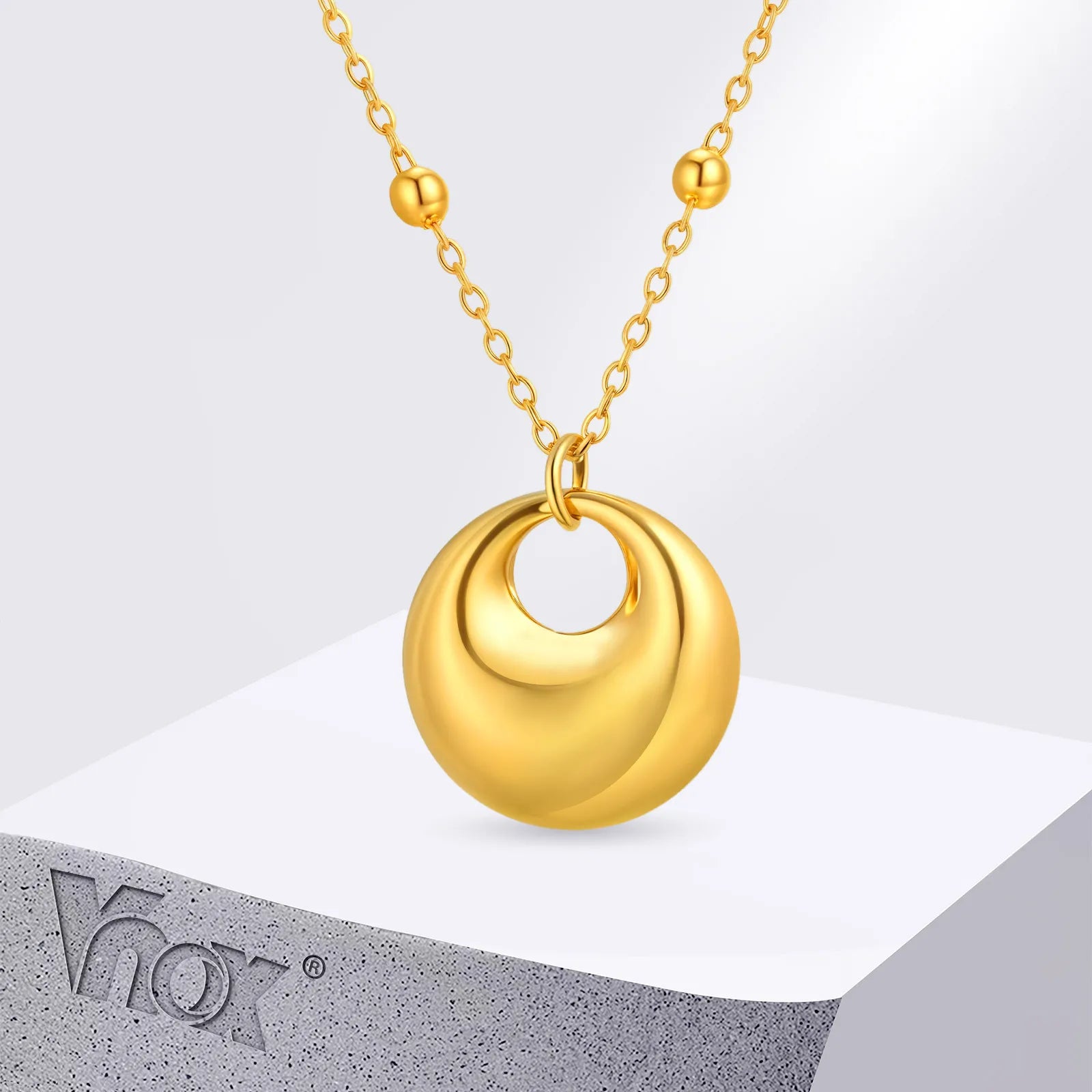 Vnox Fashion Hollow Oval Pendant Necklace For Women,Stainless Steel Water Droplet Necklace,Hand Polished Shining Jewelry Party