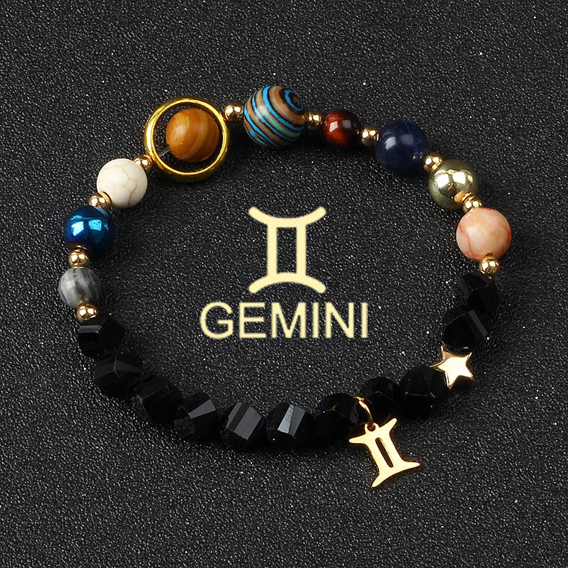 Universe Galaxy Eight Planets 12 Constellation Bracelets for Women Natural Stone Solar System Bracelets Libra Virgo Leo Jewelry - Madeinsea©