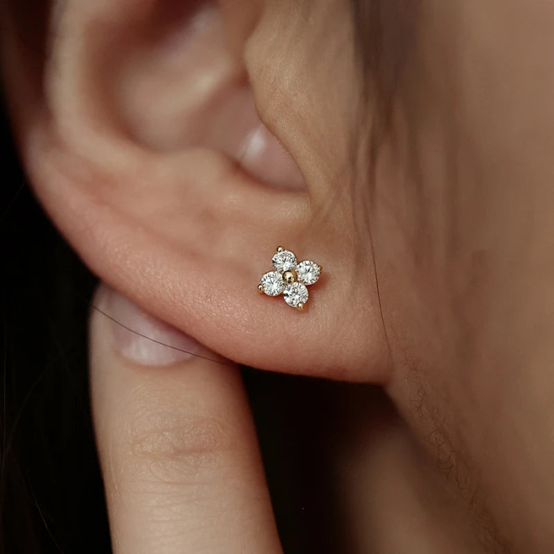 925 Sterling Silver Plated 18K Gold Inlay Zircon Flower Stud Earrings for Women Exquisite Wedding Party Jewelry Accessories