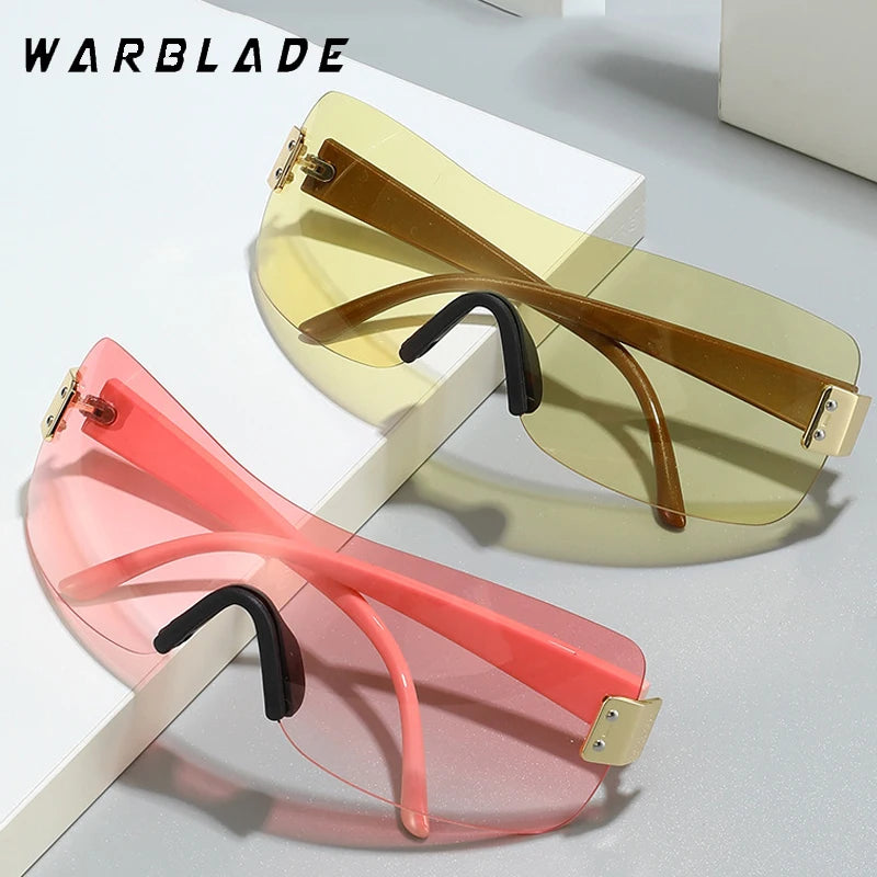 Luxusmarkendesign Einteilige Y2K Randlose Punk-Sonnenbrille Goggle Frauen Männer Luxusmarke Wrap Around Sonnenbrille Brillen Sport