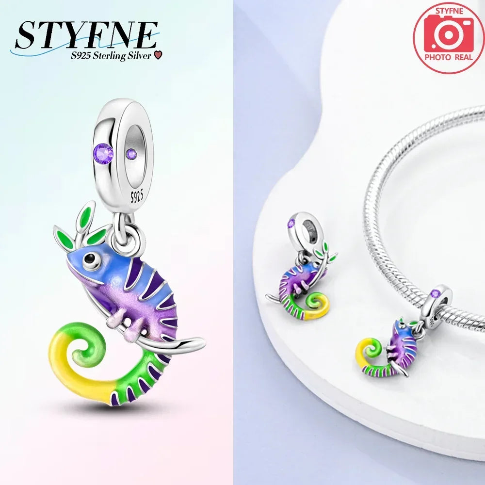 925 Sterling Silver Chameleon Luminous Firefly Butterfly Charms Beads Fit 925 Original Bracelets Fine DIY Jewelry Making