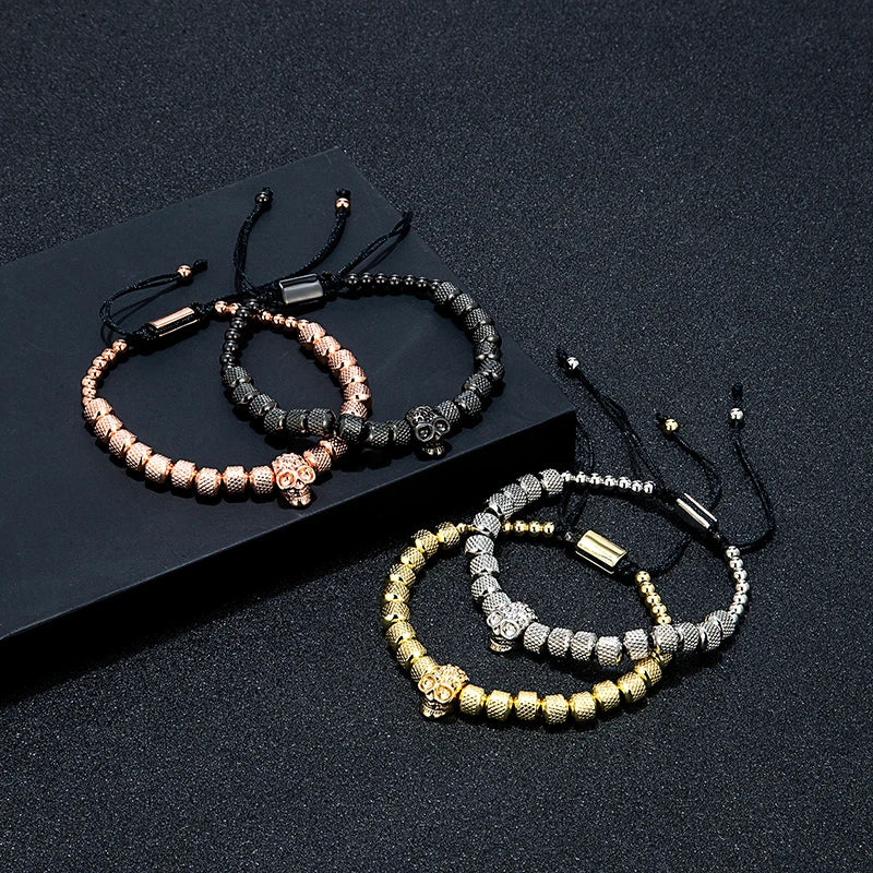 MKENDN Luxury Men Bracelets SKull Beads 6mm Stainless Steel Round Beads Braiding Friendship Bracelets For Men Father Gifts - Madeinsea©