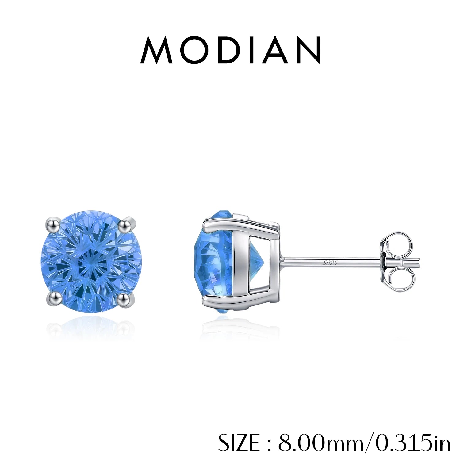 MODIAN 925 Sterling Silver High-End Firework Cut Cobalt Blue Round Zirconia Unisex Studs Earrings For Women Fine Jewelry