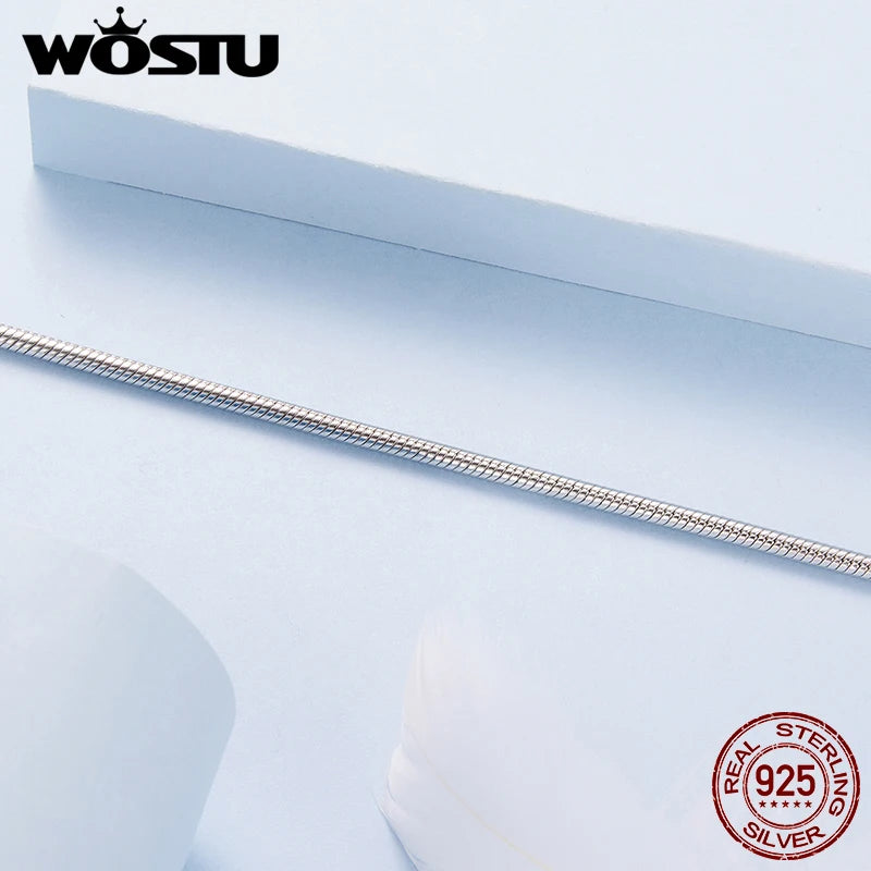 WOSTU 925 Sterling Silver Love Heart Bracelet Base Snake Chain for Women Fit Beads Charms DIY Adjustable Gift Fine Jewelry