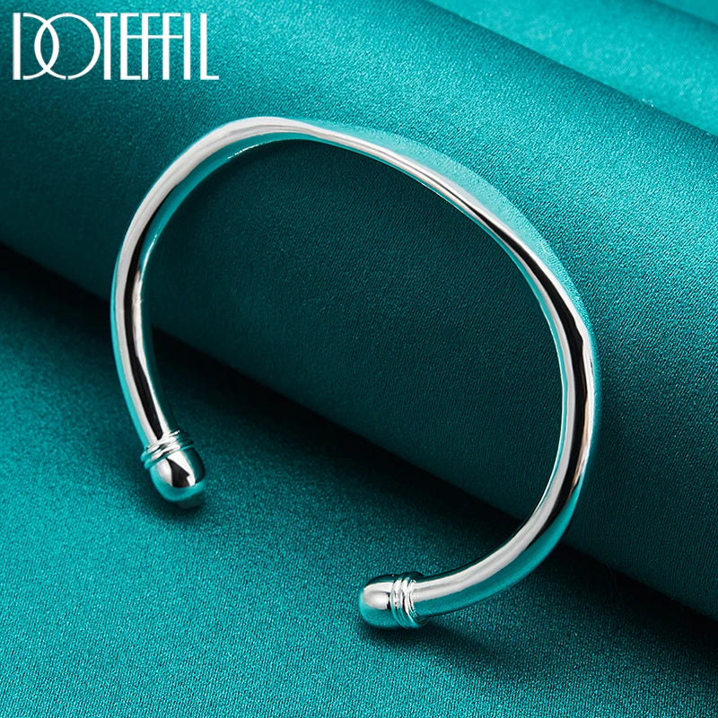 DOTEFFIL 925 Sterling Silver Double Bead Cuff Bangle Bracelet For Women Man Fine Fashion Jewelry - Madeinsea©