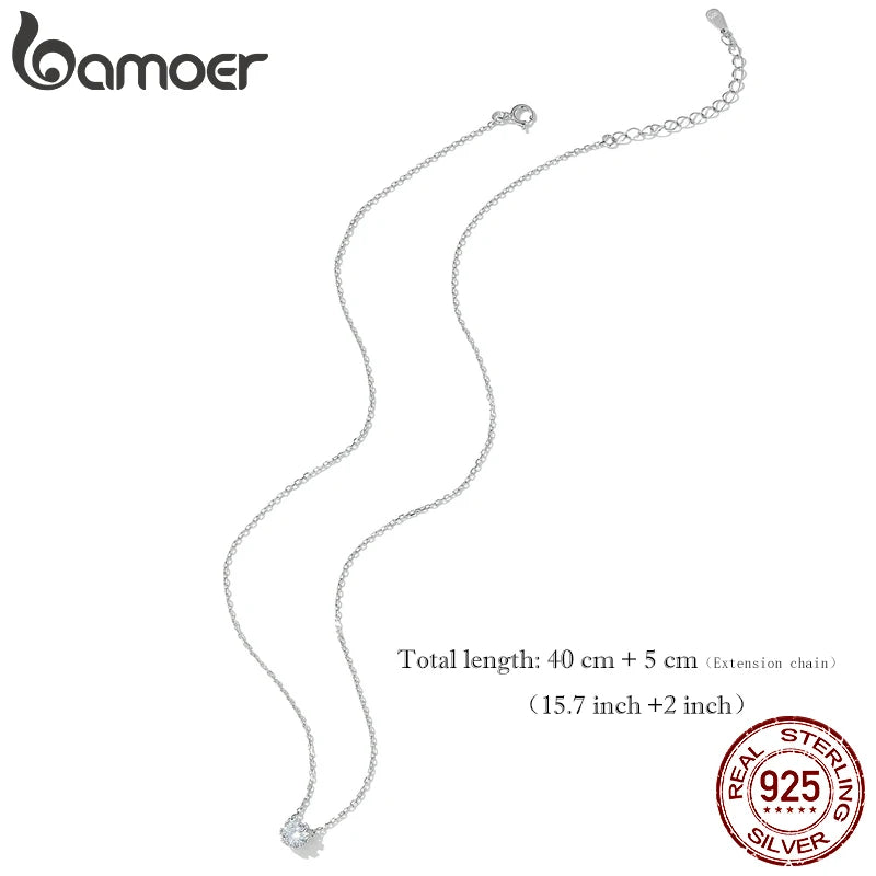 BAMOER Wunderschöne glänzende Choker-Halskette aus 925er Sterlingsilber mit geometrischem Schliff und funkelndem Zirkonia-Anhänger, Hochzeitsschmuck, 45,6 cm