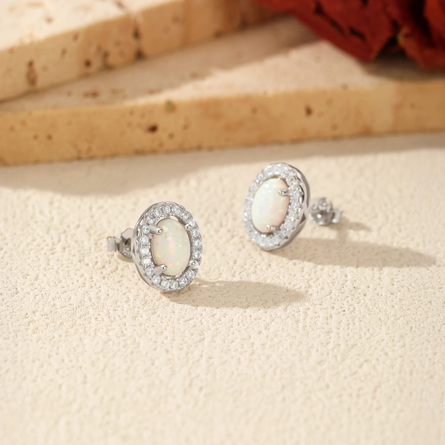 MODIAN 925 Sterling Silver Oval Ear Studs Fashion Elegant Opal Finger Rings For Women Office Fine Jewelry Sets