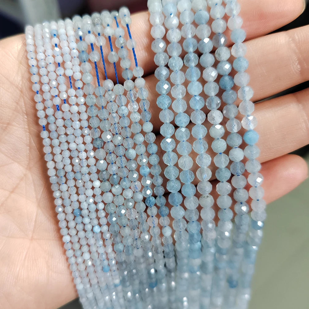 2025 New 2mm 3mm Natural Stone Beads Blue Quartzs Crystal Turquois Aquamarines Beads For Beadwork DIY Bracelet Accessories 38CM