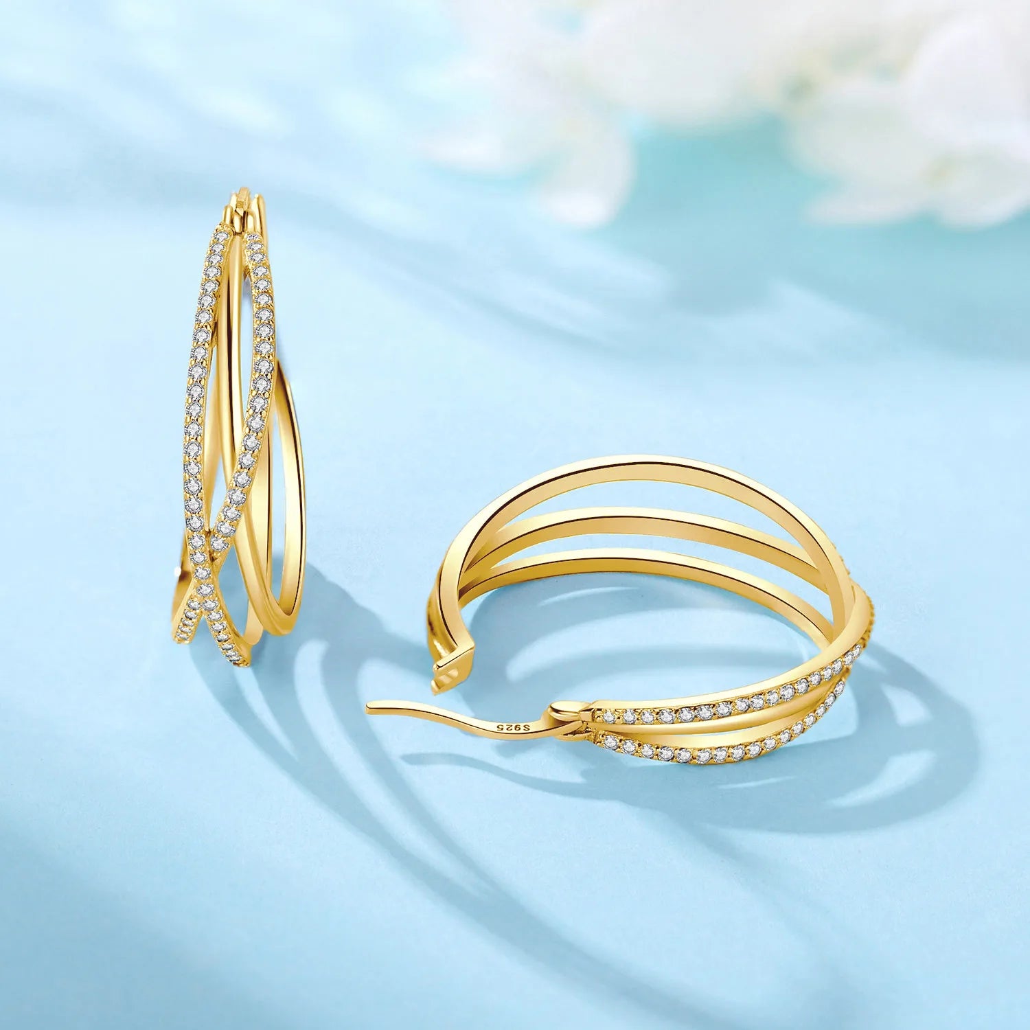 PANPOKI Original 925 Sterling Silver Curved Braided Large Earrings Women Hoop Earring Anniversary Jewelry Trendy Gifts