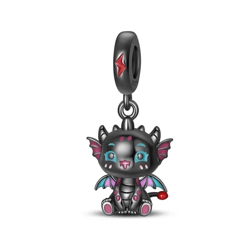 Halloween 925 Sterling Silver Skull Charm Luminous Pumpkin Bat Ghost Coffin Bead Pendant Ring Necklace Bracelet DIY Jewelry Gift