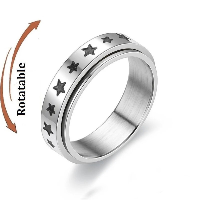 Silver Color Spinning Anxiety Rings for Men Women Star Moon Relaxing Ring 2025 Stainless Steel Anti Stress Rings Knuckle Jewelry