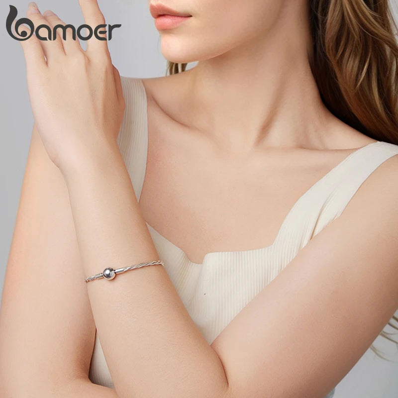Bamoer Armband aus 925er Sterlingsilber, gedrehtes Basic-Design, doppellagige Schlangenkette, glänzender Kugelanhänger, ideales Weihnachtsgeschenk für Damen