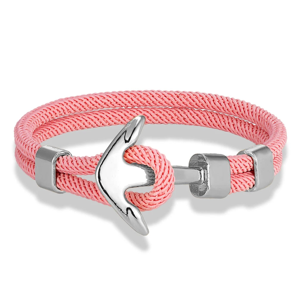 MKENDN Anker-Armbänder für Herren, doppelsträngig, nautisches Surfer-Armband, wasserdicht, Seil, silberfarben, Bootsschnalle