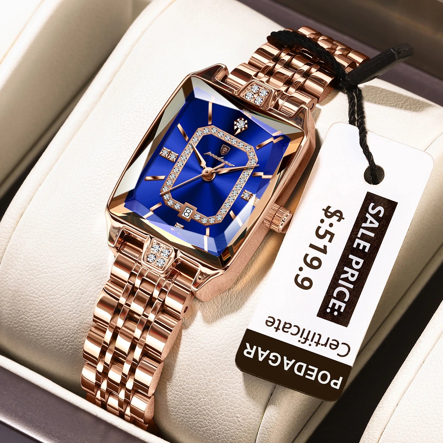 POEDAGAR Luxury Women Wristwatch Rectangle Waterproof Date Ladies Watch Stainless Steel Quartz Women's Watches Diamond Reloj+Box