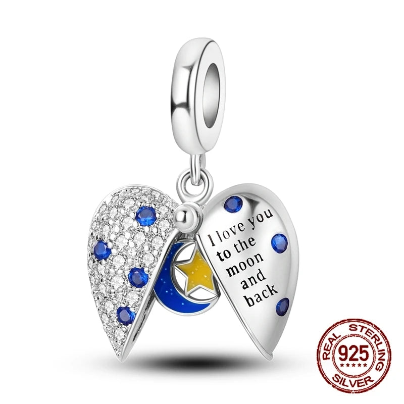 Breloque en argent sterling 925 représentant la lune, l'étoile, l'avion, l'espace, série bleue, compatible avec les bracelets Pandora originaux, bijoux à offrir