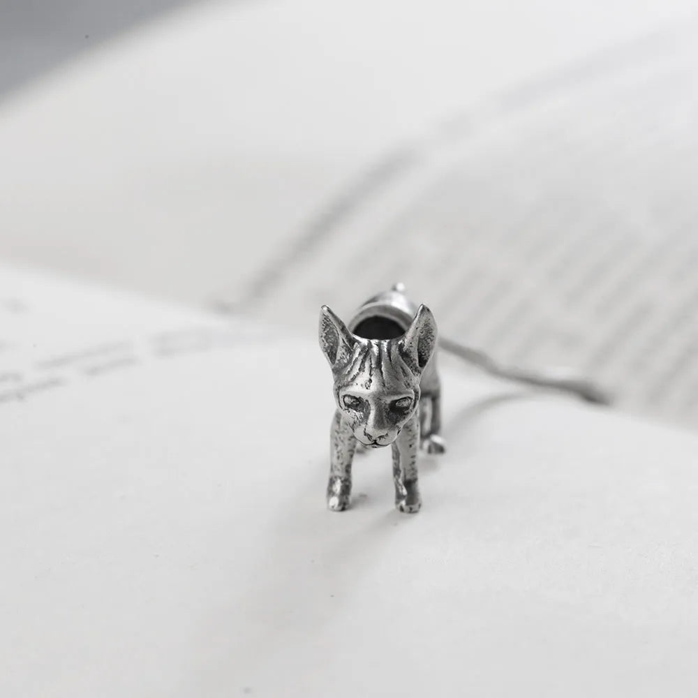 MKENDN 3D Sphynx Hairless Cat Stud Earrings for Men Women Sterling Silver 925 Ear Studs Bijoux Anti-allergy Jewelry