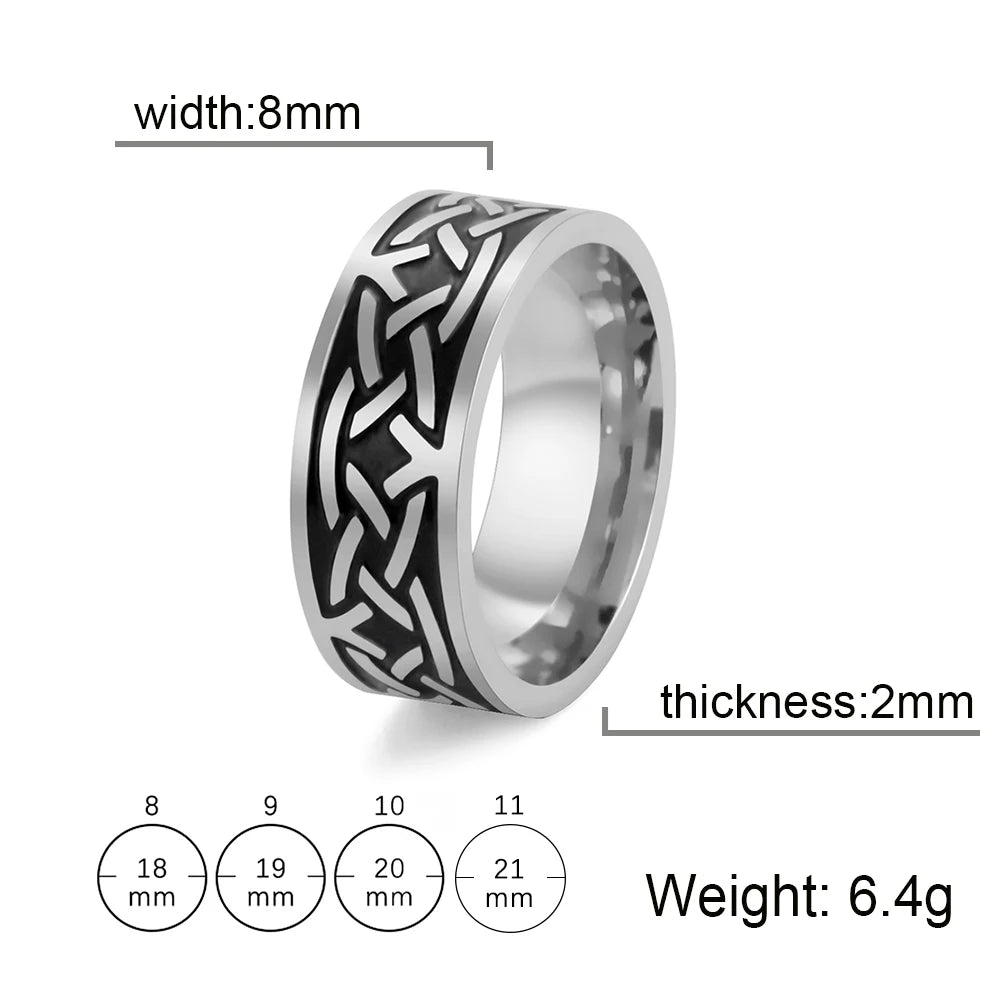 8MM Männer Mode-Ring Edelstahl Ringe Versetzt Arc Muster Viking Schwarz Band Für Jahrestag Geschenk Schmuck Freeshipping