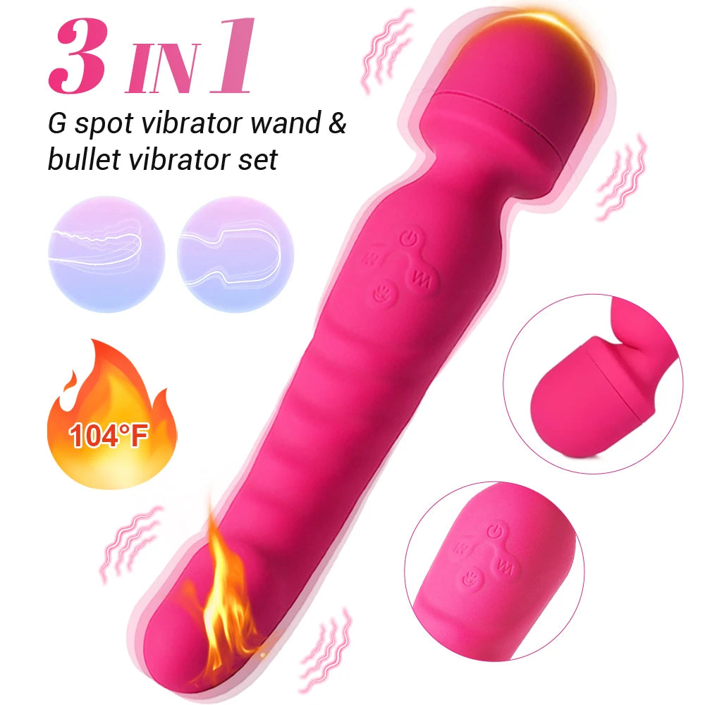 Leistungsstarker AV-Vibrator-Dildo Zauberstab für Frauen Klitorisstimulator G-Punkt Vaginalmassagegerät Heizfunktion Sexspielzeug für Erwachsene