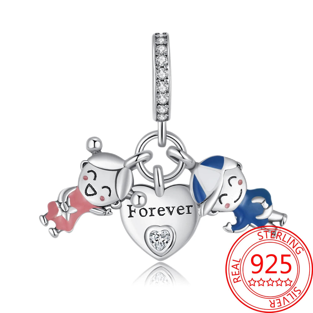 925 Sterling Silver Sparkling Pink Heart Charm Pendant Beads Fit Original Bracelet for Women Valentine Day Jewelry Gifts