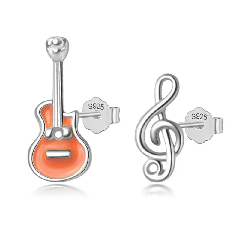 TrustDavis Real 925 Sterling Silver Fashion Asymmetric Guitar Notes Stud Earring For Women Wedding Minimalist Fine Jewelry DB110