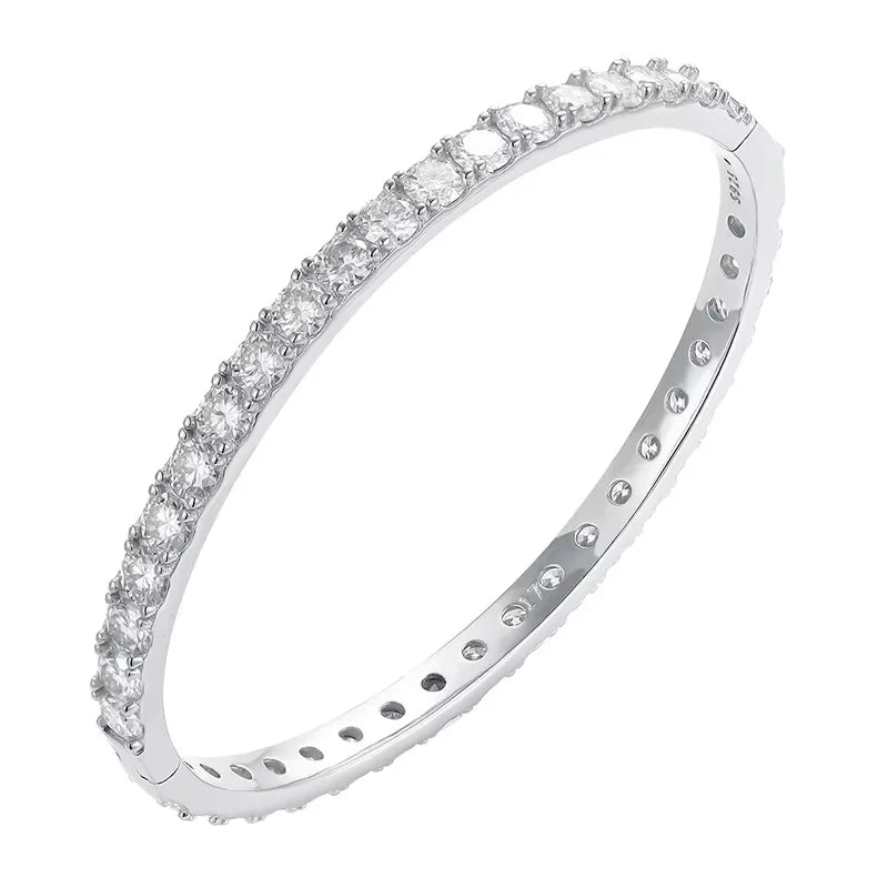 Serenity 4mm D Color Moissanite Bangle For Women S925 Sterling Silver Sparkling Hand Bracelet Plated 18K White Gold Fine Jewelry