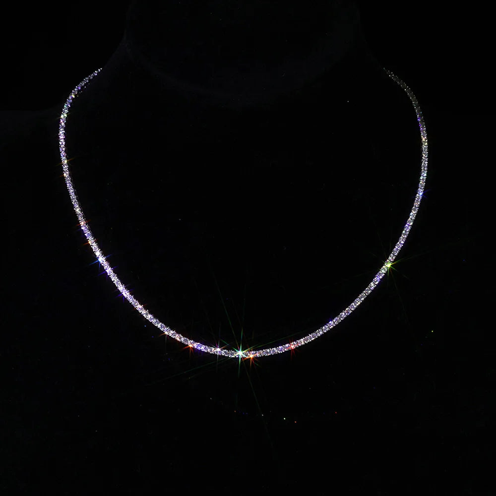 925 VVS Pass Diamond Tester Sterling Silver 2mm Moissanite Tennis Chain Necklace Women Engagement Jewelry High Quality - Madeinsea©