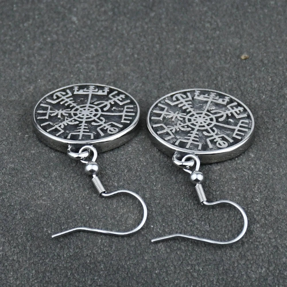 Nordic Viking rune compass amulet earrings Stainless steel earrings women gift