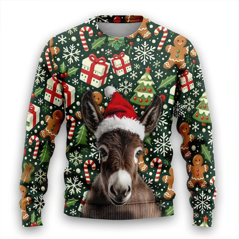 Christmas Theme Pet Corgi Raccoon 3D Printed Ugly Sweater Funny Goat Reindeer Unisex Sweatshirts Gingerbread Man Y2k Pullovers
