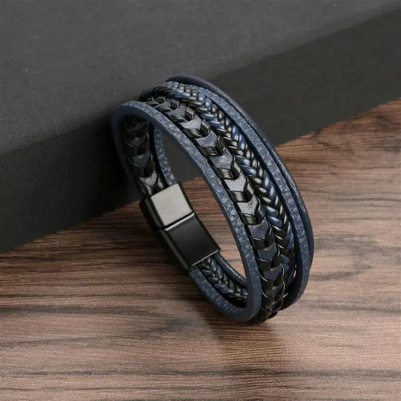 Neues geflochtenes Lederarmband für Herren, klassisch handgewebt, mit Magnetverschluss, mehrlagiges Lederarmband – das perfekte Schmuckgeschenk für Männer