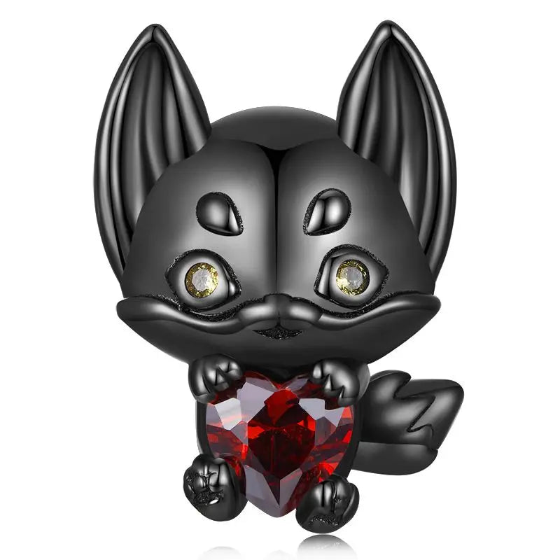 Bamoer Löwenanhänger aus 925er Sterlingsilber mit rotem Herz und Zirkonia-Perlen – niedliche Tierperlen für Damenarmbänder, DIY-Geschenkidee