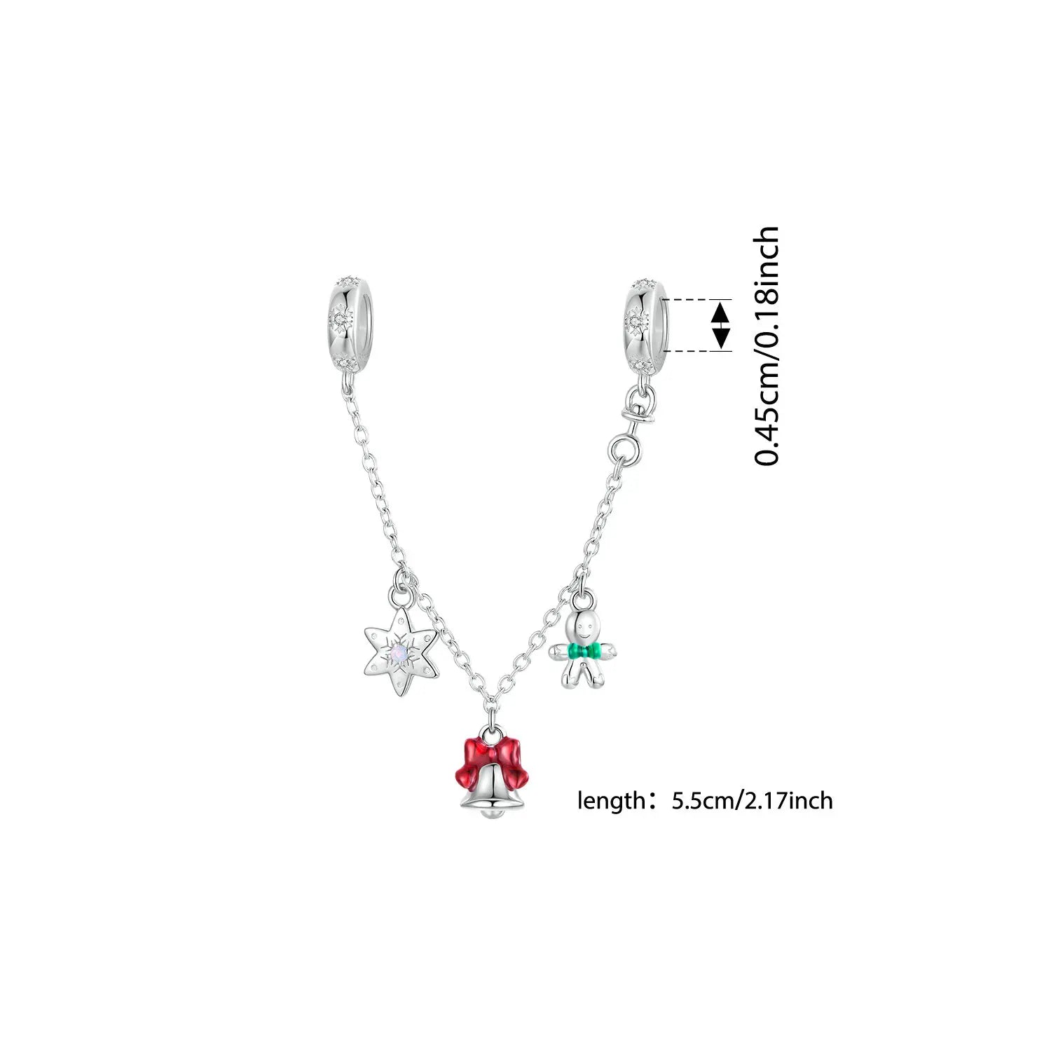 BISAER 925 Sterling Silver Christmas Series Charm Bead Crystal Ball Snowman Apple Safety Chain Fit Women DIY Bracelet Jewelry