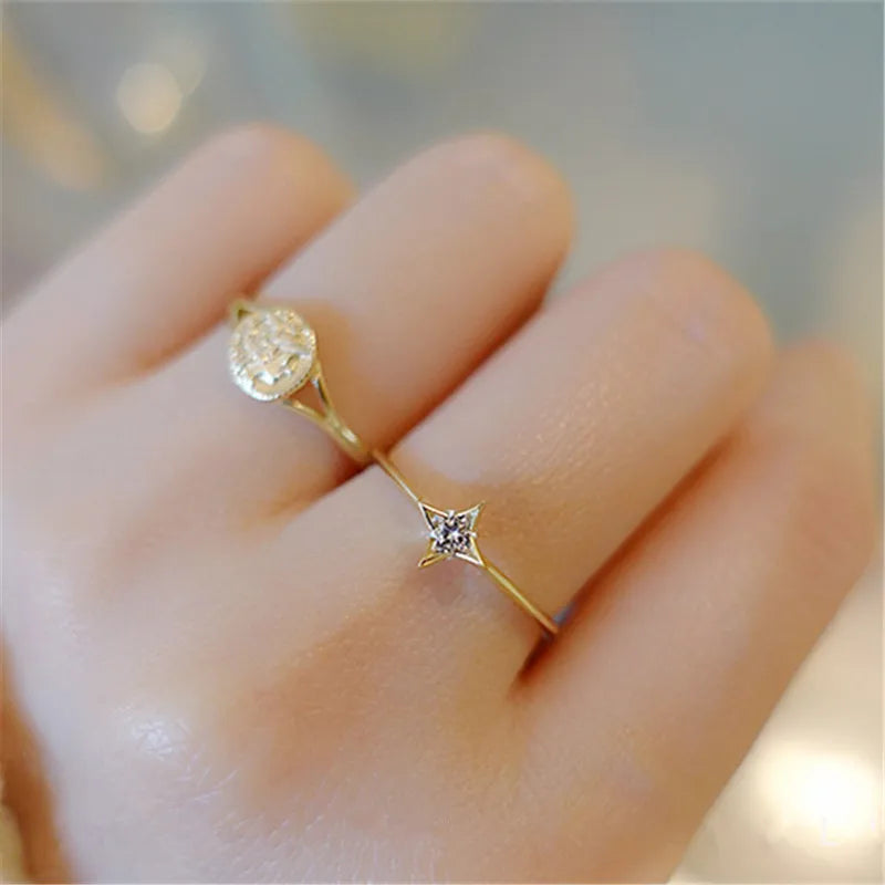 925 Sterling Silver Plating 14K Gold Sparkling Zirconia Star Rings For Women Fine Party Wedding Jewelry Gift