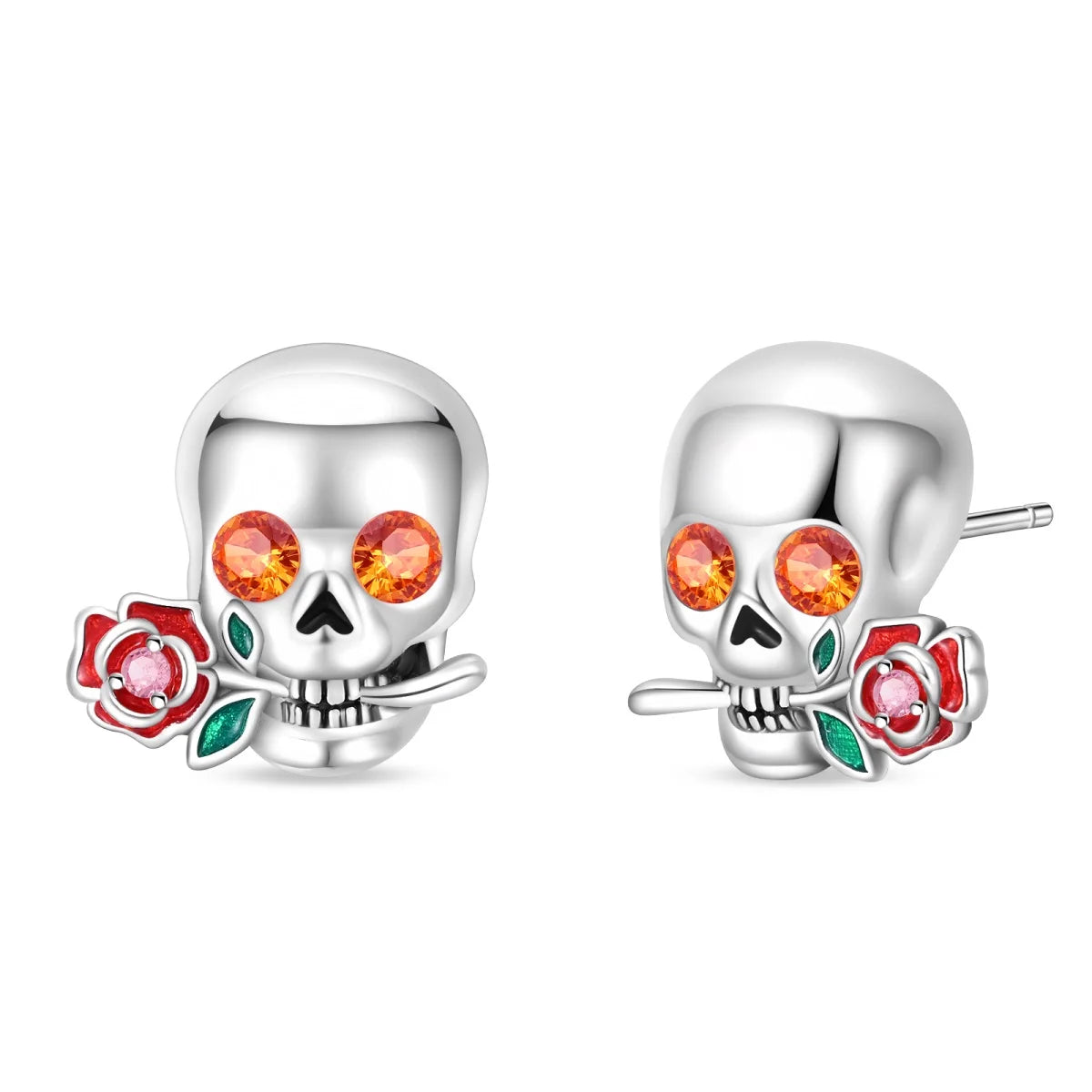 Amazing 925 Sterling Silver Black Spider & Shiny Bow Skull & Pumpkin Head Stud Earrings For Halloween Party Fine Jewelry Gift