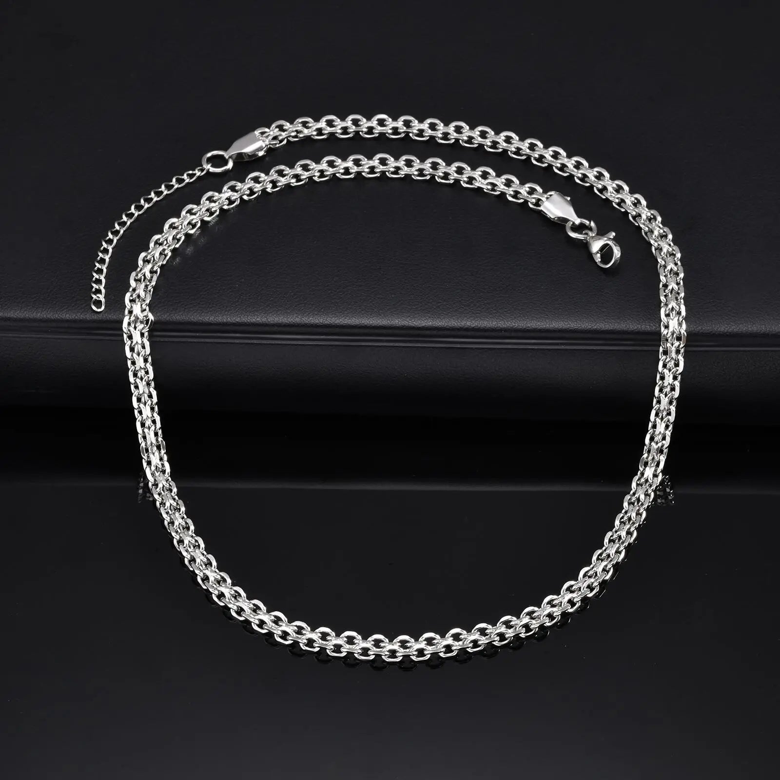 Vnox Waterproof Two Rows Stainless Steel Rolo Links Necklaces, Adjustable Silver Color Metal Links Collar Minimalist Jewelry