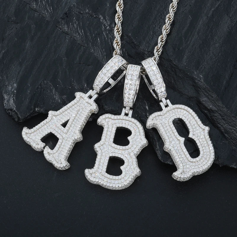 TUHE Unisex letter Pendants Necklaces Ice Out  Moissanite  Pendants 925 Silver For Men Women Jewelry Gifts