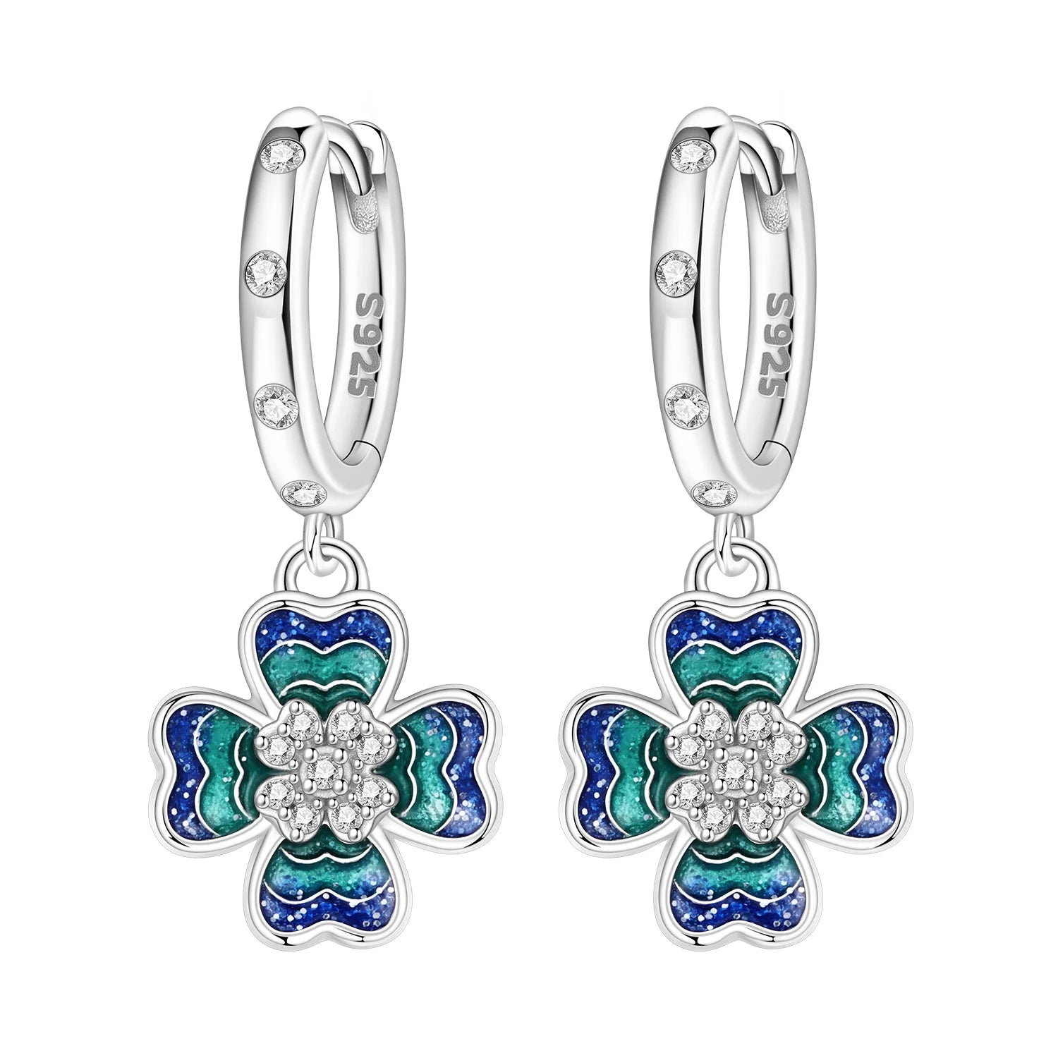 PANPOKI 925 Sterling Silver Sparkling Blue Snowflake Earrings Series Drop Earrings For Women Party Gifts Trendy Jewelry