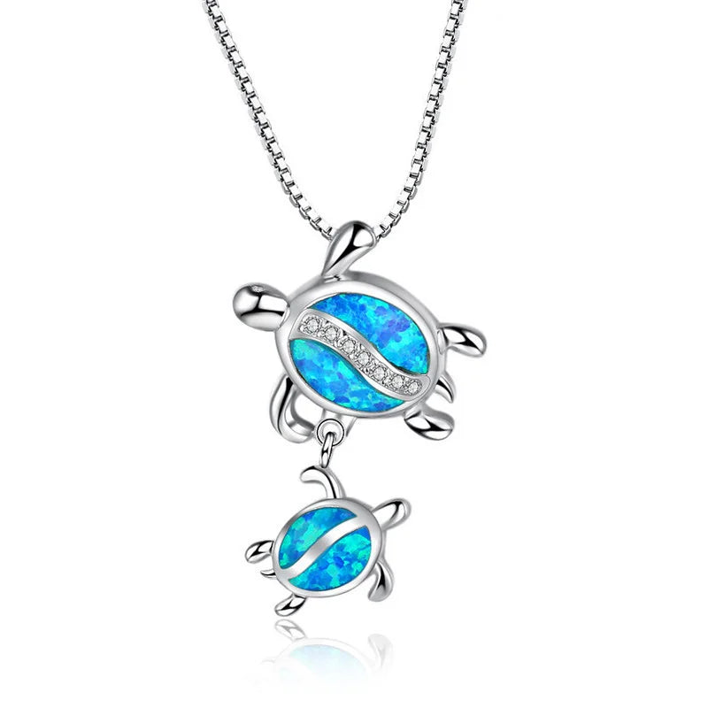 Fun Jewelry Sea Turtle Animal Pendant Female Blue Crystal Wedding Jewelry Charms Necklace For Women