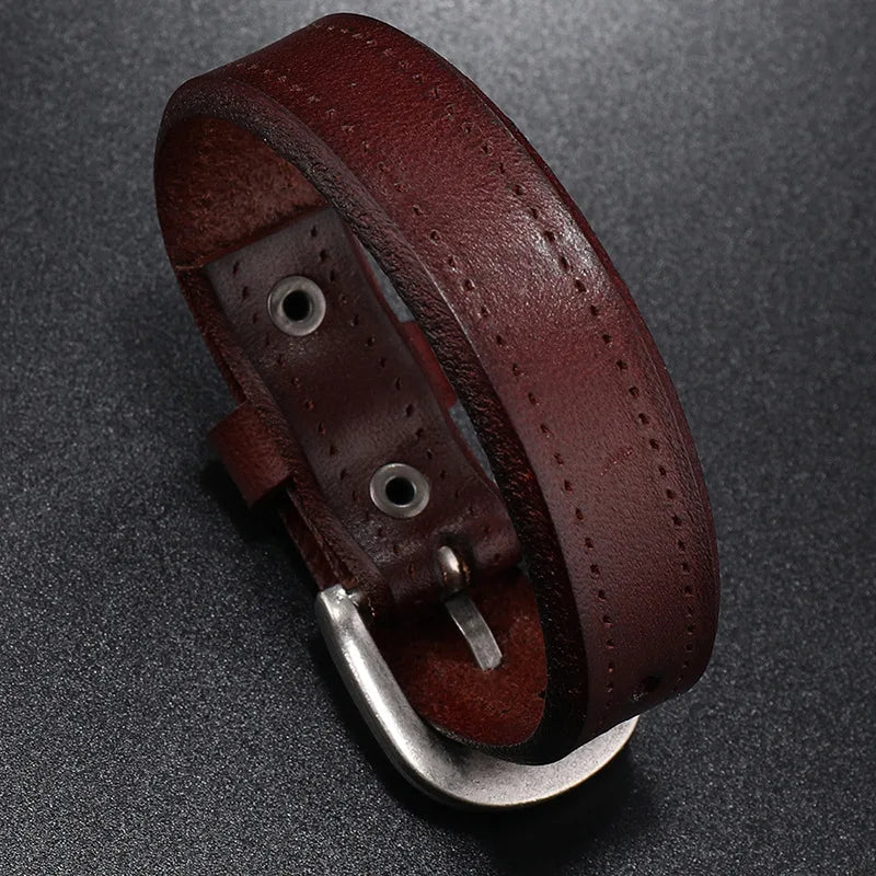 MKENDN Punk Style Genuine Leather Bracelet For Hand Wrist Wristband Men Woman Watch Strap Couple Jewelry Gift