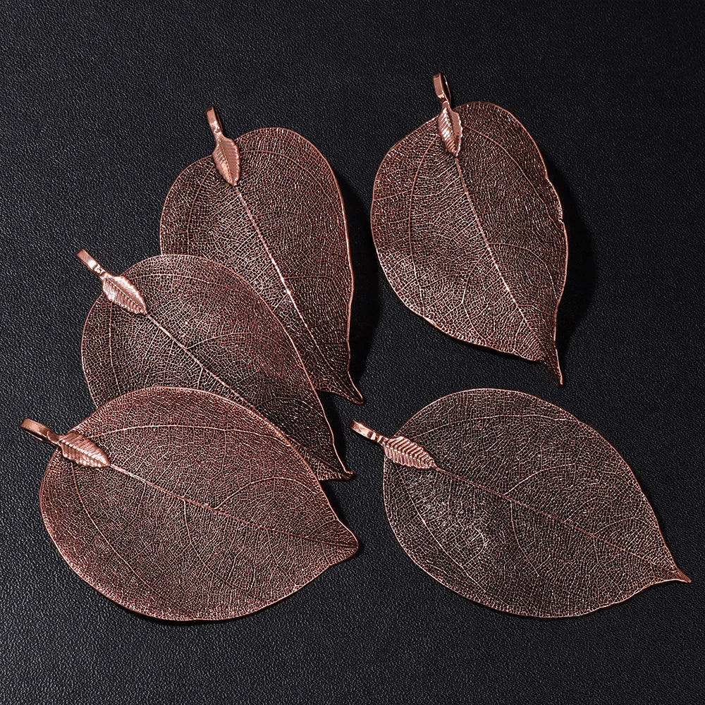 Pendentif en métal avec de véritables feuilles naturelles multicolores, idéal pour la création de bijoux (boucles d'oreilles, colliers, etc.) - Lot de 5