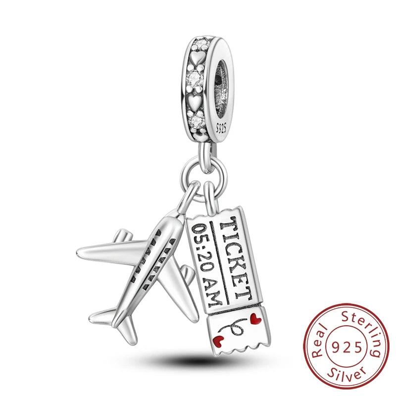 Original Charms Pendant Real S925 Sterling Silver Travel Luggage Airplane Charms Beads for Women Fine Jewelry Gift Making