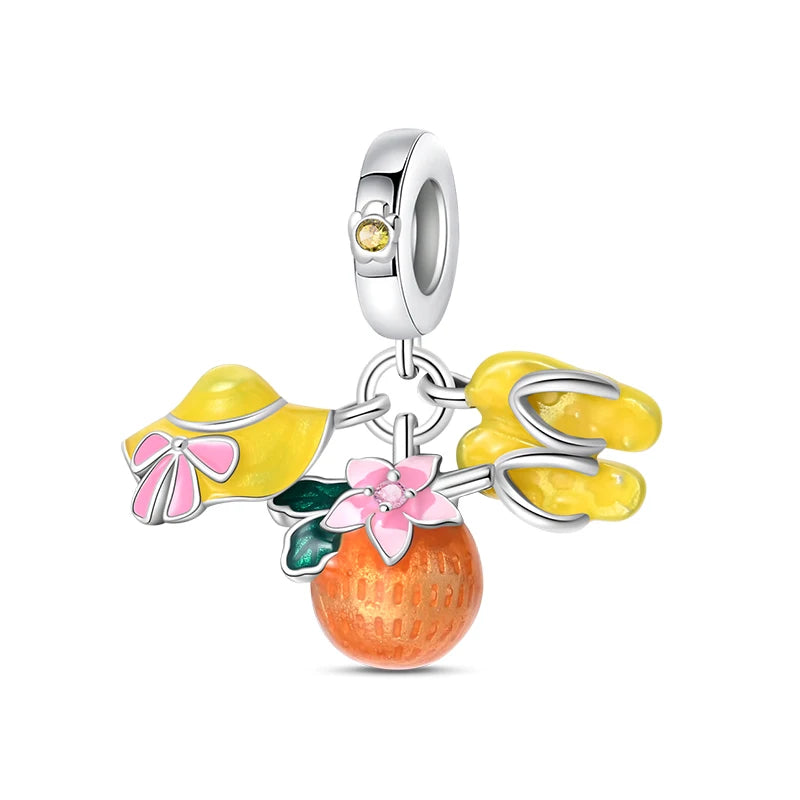 Fashion Autumn 925 Silver-Plated Squirrel Maple Leaf Pumpkin Yellow Charms Beads Fit 3mm 925 Original Bracelets DIY Jewelry